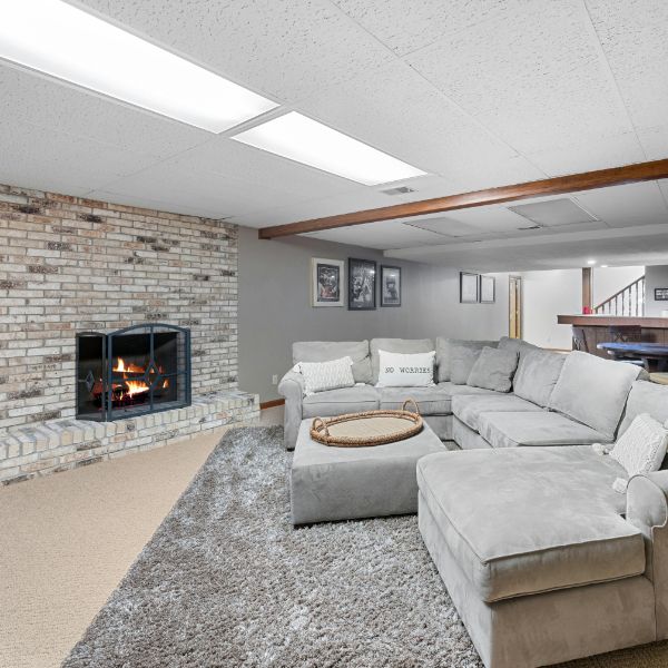 Painted brick wall in a modern home with clean design and soft tones