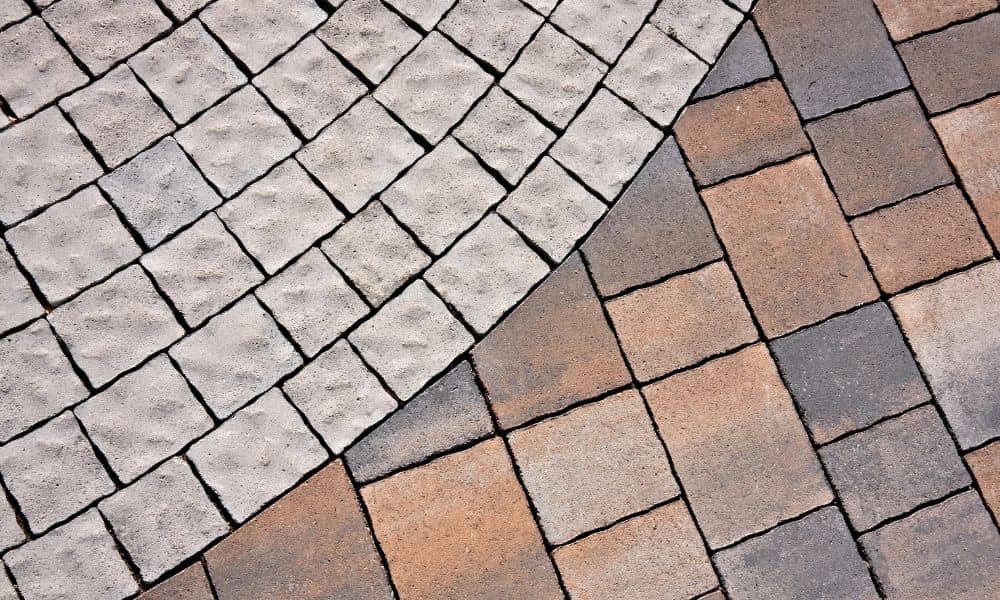 Two contrasting stone paver patterns shown side by side, similar to what AI patio design tools often generate