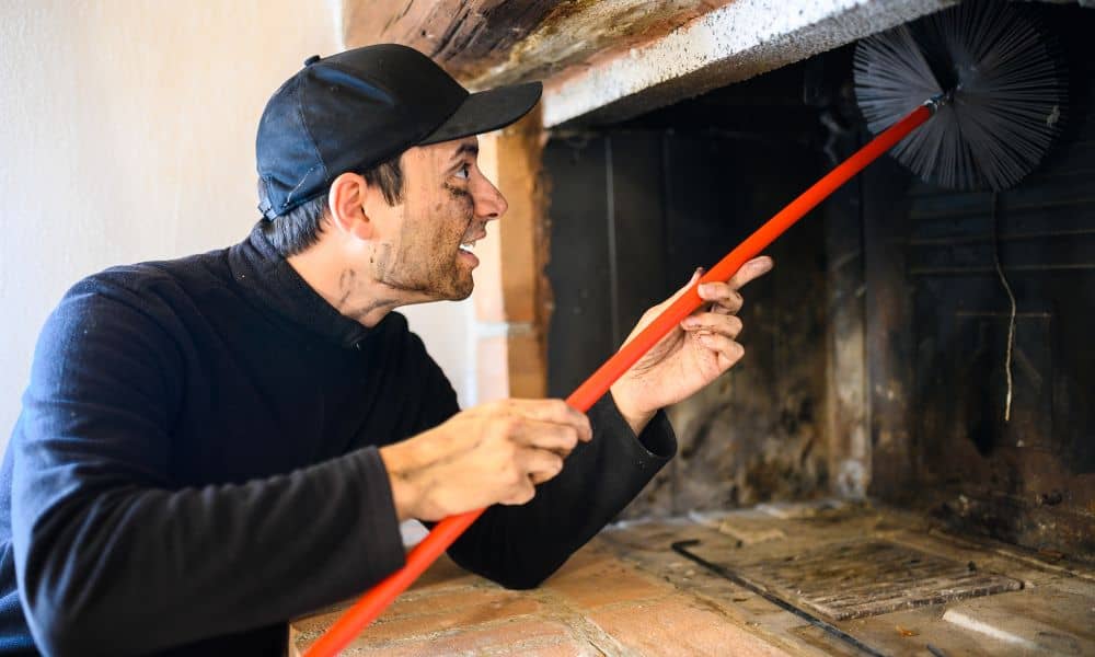 Technician inspecting and cleaning a chimney as part of important fireplace changes to improve home safety