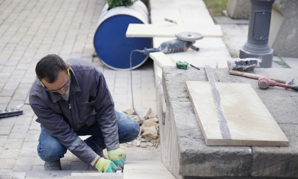 stone mason repairing residential stonework in Madison AL